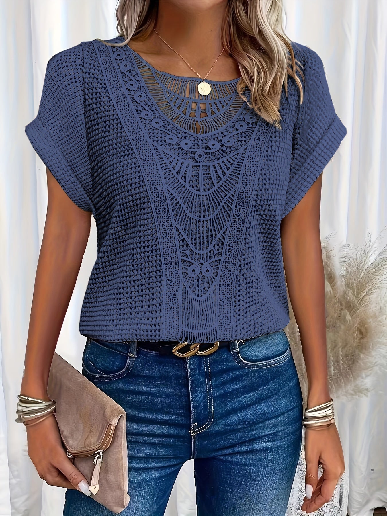 Häkel-Top mit Kurzarm | Boho-Design | Luftiger Schnitt
