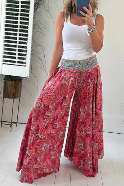 Eugenia® | Leichte Hose mit Ethno-Paisley-Print, elastischem Patchwork-Taillenbund und Taschen