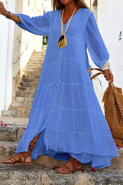 Simona® | Gemustertes Kleid aus Baumwolle und Leinen „Sabine“.