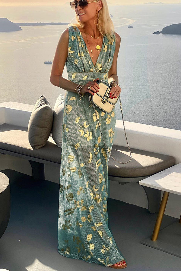 Sofia® | Langes Kleid mit V-Ausschnitt und goldenen Pailletten