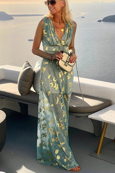 Sofia® | Langes Kleid mit V-Ausschnitt und goldenen Pailletten