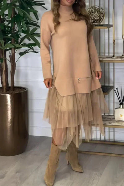 Kleid mit Rollkragen | Tüllrock | Layering-Design mit Reißverschlussdetail