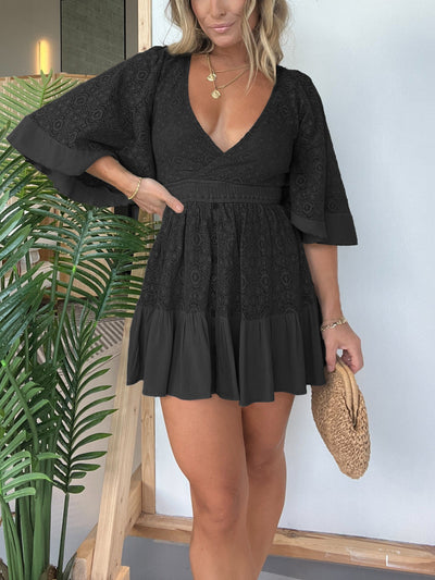 Candice | Spitzen-Crochet-Jumpsuit-Kleid mit offenem Rücken