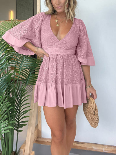 Candice | Spitzen-Crochet-Jumpsuit-Kleid mit offenem Rücken