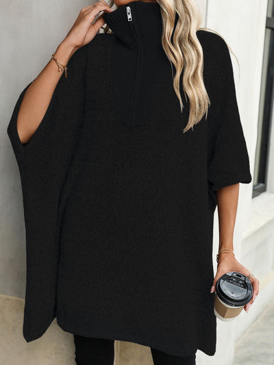 Übergroßer Pullover mit halbem Reißverschluss für Damen