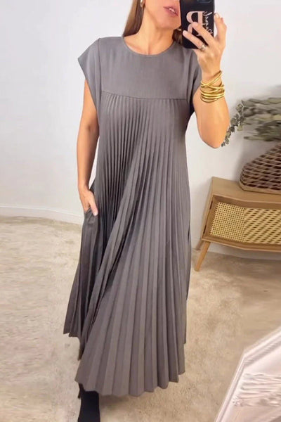 Anita® | Ärmelloses, plissiertes, schlichtes einfarbiges Kleid