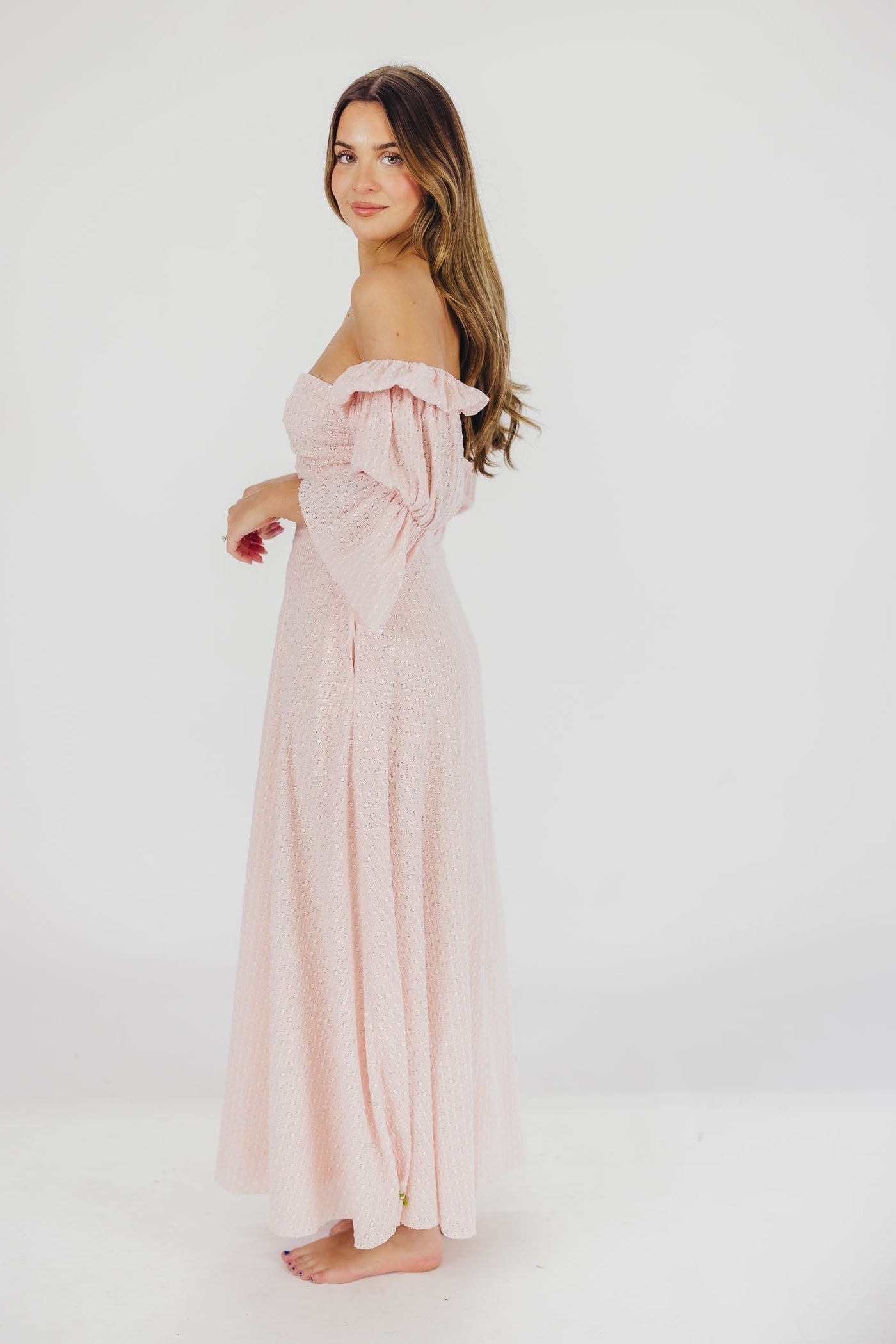 Corrine maxikleid mit gestuften armeln und taschen in ballerina pink - bump friendly