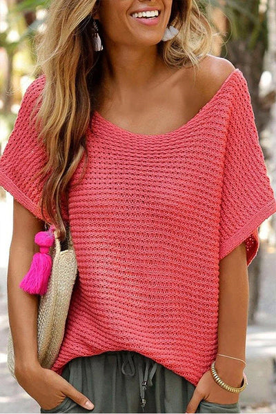 Rose® | Red Clay schlicht gestrickte Bluse mit lockeren Fledermausärmeln