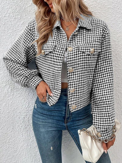 Hahnentritt-Jacke im Cropped-Stil | Strukturierter Stoff | Klassisches Muster