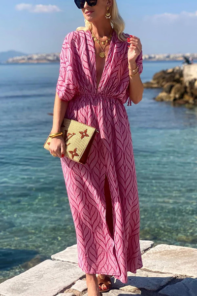 Adriana® | Bedrucktes Kimono-Strand-Maxikleid mit Kordelzug-Design