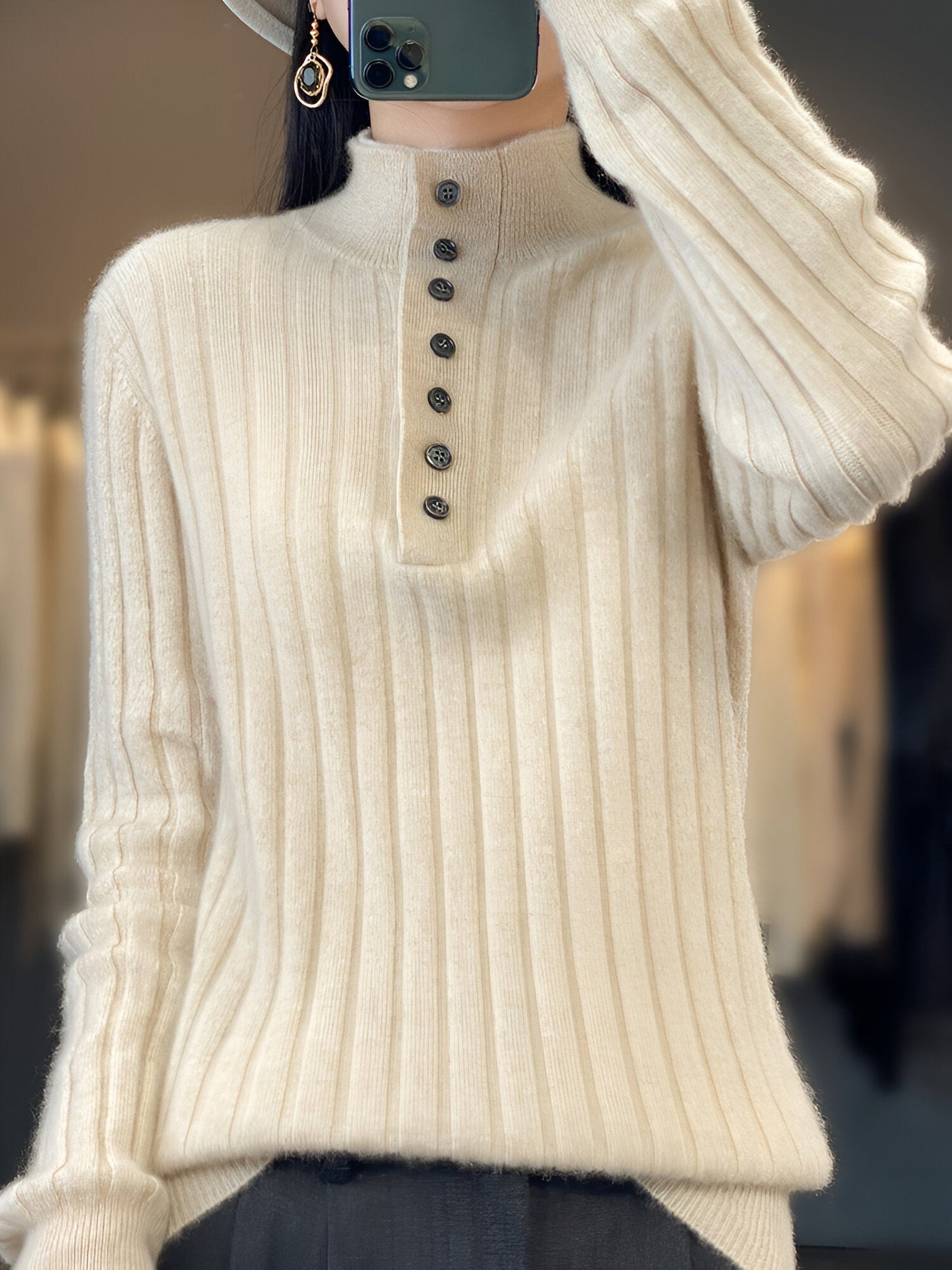 Eva | Casual Turn-Down Kragen Pullover Stricktop für Damen