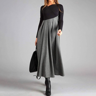 Maxikleid mit Kontrastdesign | Lange Ärmel | Elegant und Modern