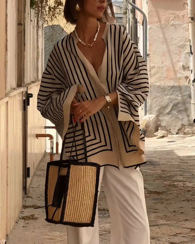 Luftige Bluse mit Streifenmuster | Weite Ärmel | Eleganter Stil