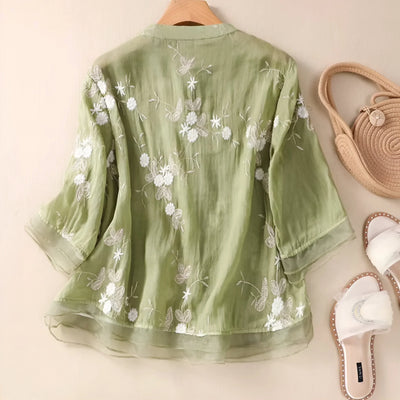 Luftige Bluse mit Stickerei | Halbtransparenter Stoff | Femininer Look