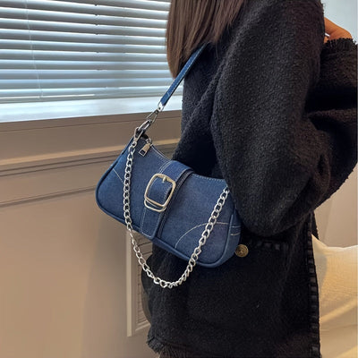 Schultertasche aus Denim | Kette & Schnalle | Lässig & Urban