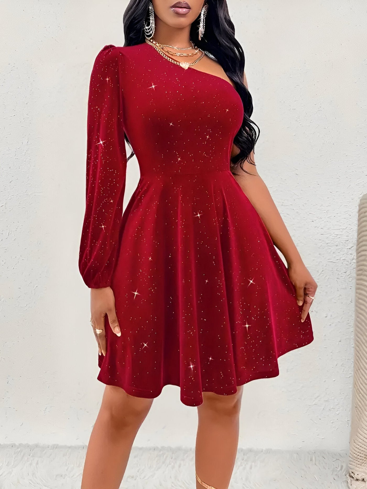 Elina | Elegante One-Shoulder Hemdkleid mit Volant