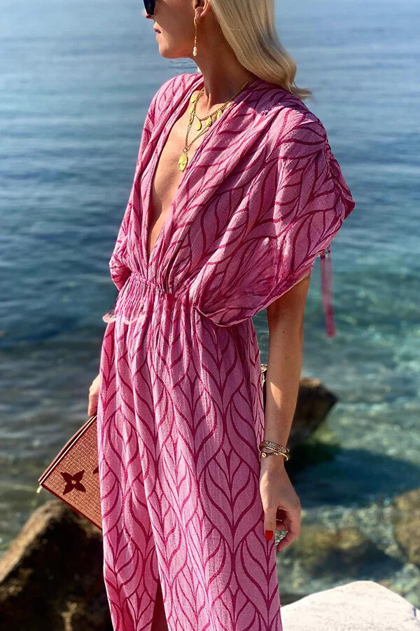 Adriana® | Bedrucktes Kimono-Strand-Maxikleid mit Kordelzug-Design