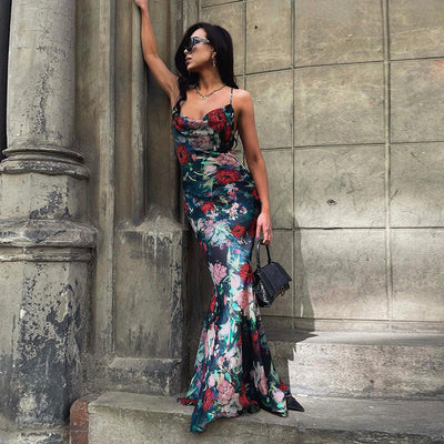 Maxikleid mit Spaghettiträgern | Florales Muster | Elegante Silhouette