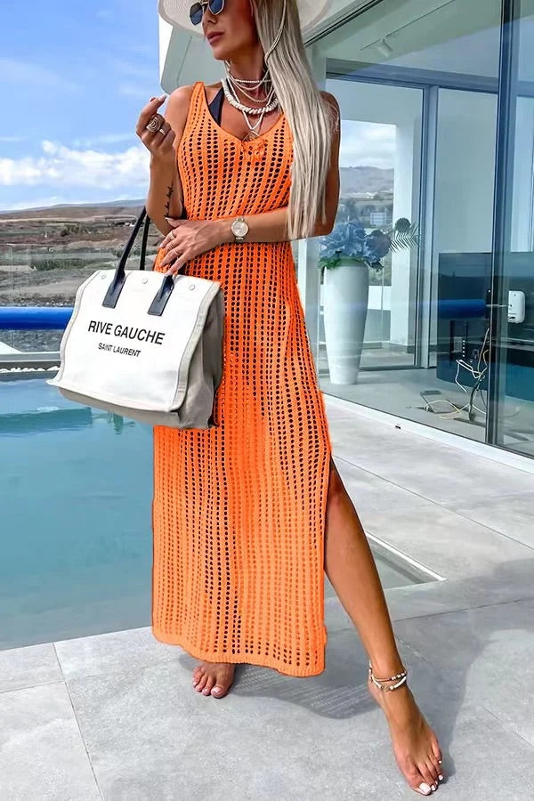 Fabiana® | Deserted Island – Überkreuztes Häkelstrick-Maxikleid auf der Rückseite