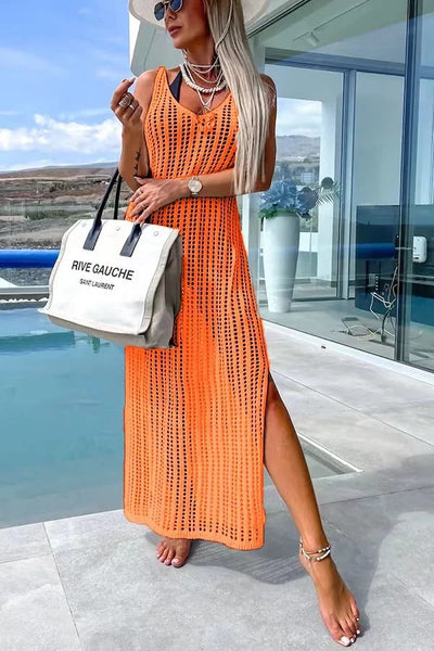 Fabiana® | Deserted Island – Überkreuztes Häkelstrick-Maxikleid auf der Rückseite