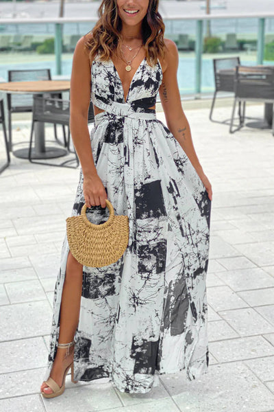 Ana María® | Bedrucktes Maxikleid in gebrochenem Weiß mit Ausschnitten
