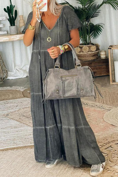 Leonor® | Loses Patchwork-Maxikleid aus Baumwolle und Leinen