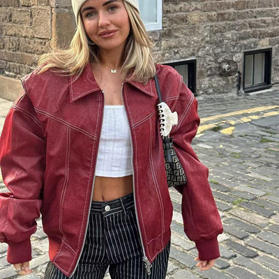 Liv | Oversized Burgundy Faux Lederjacke