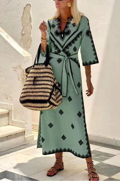 Lorena® | Modisches bedrucktes Leinen-Bohemian-Kleid