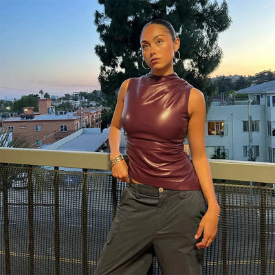 Julia | Asymmetrisch Leder Top