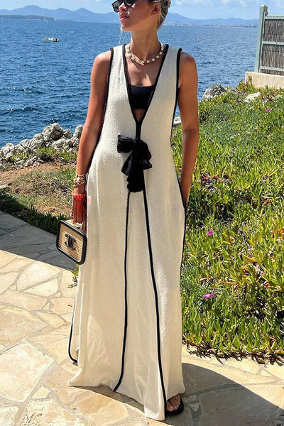 Dayana® | Fließendes Maxikleid in Kontrastfarbe zum Selbstbinden