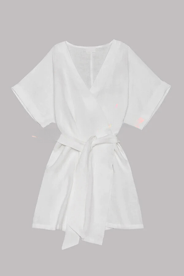 Alba® | Kimono-Minikleid aus Baumwoll-Leinen-Mischgewebe mit Taschen und Gürtel