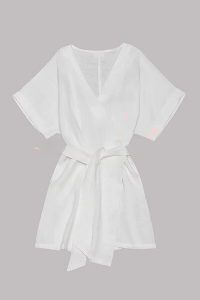 Alba® | Kimono-Minikleid aus Baumwoll-Leinen-Mischgewebe mit Taschen und Gürtel