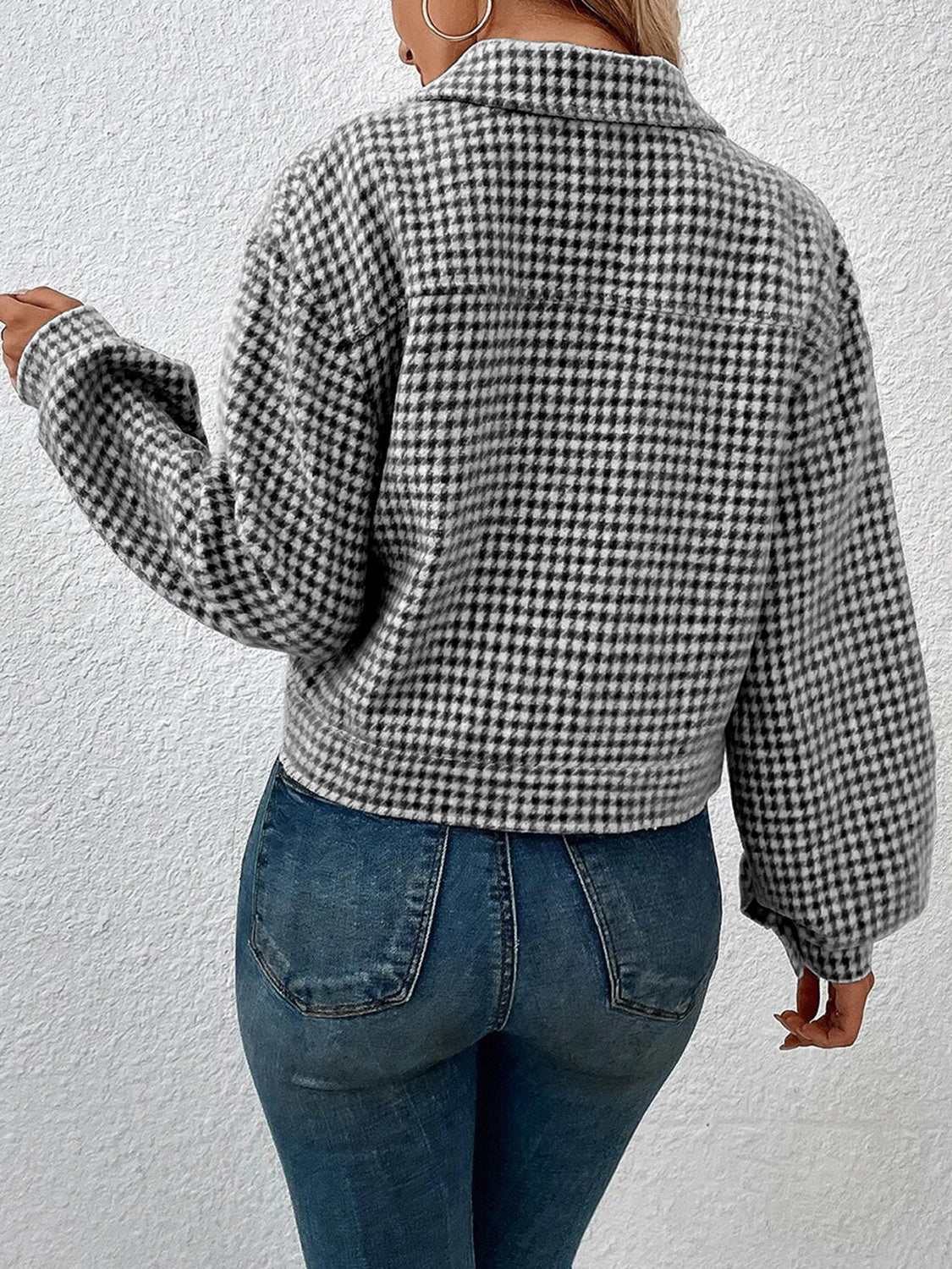 Hahnentritt-Jacke im Cropped-Stil | Strukturierter Stoff | Klassisches Muster