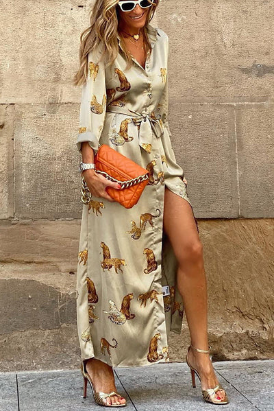 Luz María® | Jetzt im Trend: Hemd-Maxikleid aus Satin mit Tigermuster