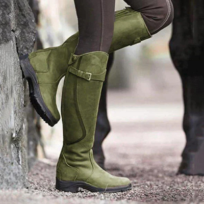 Damen Winter Stiefel | Kniehoch Reitstil mit Schnalle