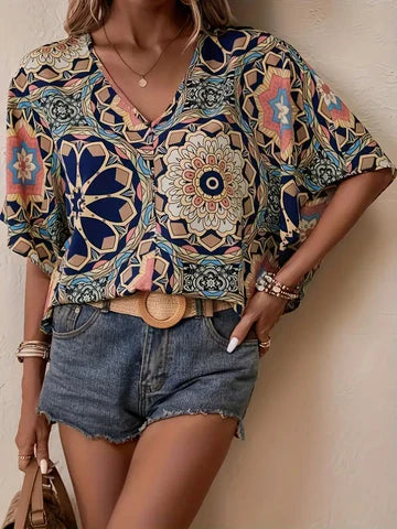 Charlotte | Bluse mit Blumenmuster & V-Ausschnitt
