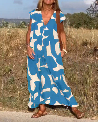 Selena® | Langes bedrucktes Kleid mit kurzen Ärmeln