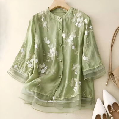 Luftige Bluse mit Stickerei | Halbtransparenter Stoff | Femininer Look