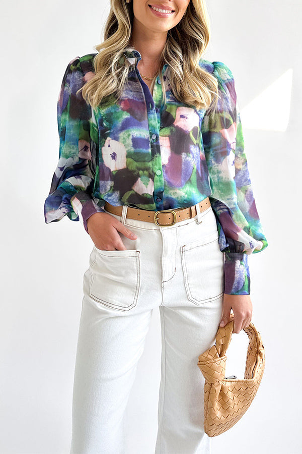 Madison® | Personalisiertes, langärmliges Button-Down-Hemd mit Batikmuster und V-Ausschnitt