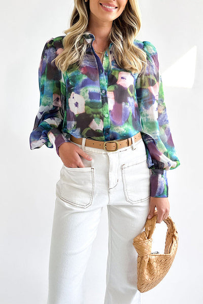 Madison® | Personalisiertes, langärmliges Button-Down-Hemd mit Batikmuster und V-Ausschnitt
