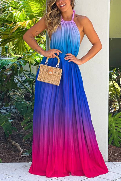 Carmen® | Rosa und lila Neckholder-Maxikleid