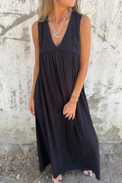 Laia® | Ärmelloses schwarzes Spitzenkleid mit V-Ausschnitt