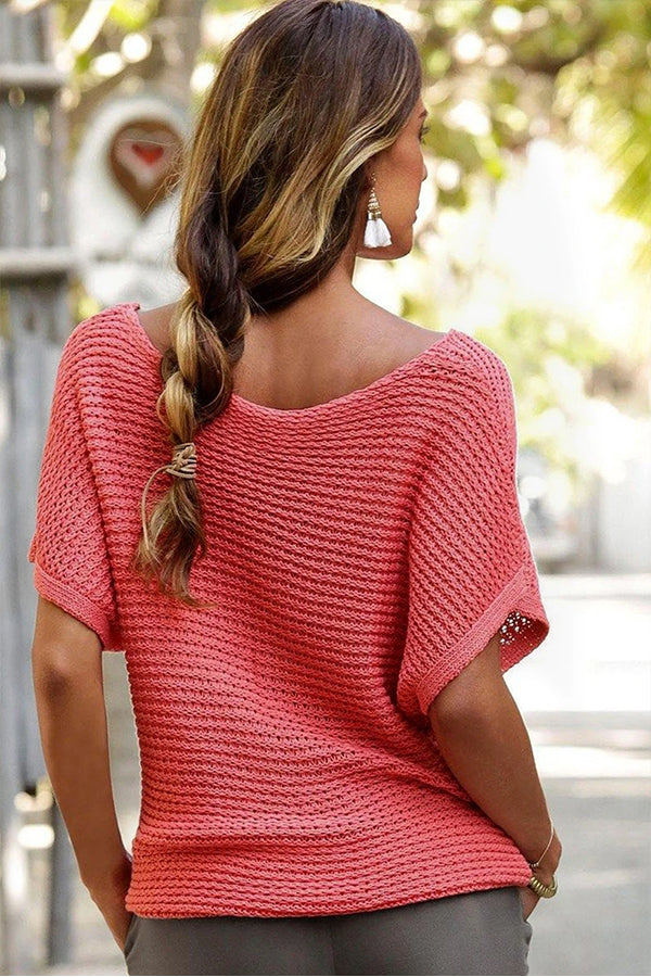 Rose® | Red Clay schlicht gestrickte Bluse mit lockeren Fledermausärmeln