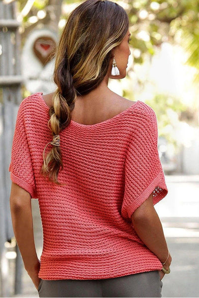 Rose® | Red Clay schlicht gestrickte Bluse mit lockeren Fledermausärmeln