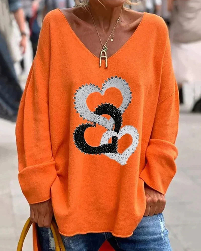 Übergroßer Pullover mit Herz-Print für Damen