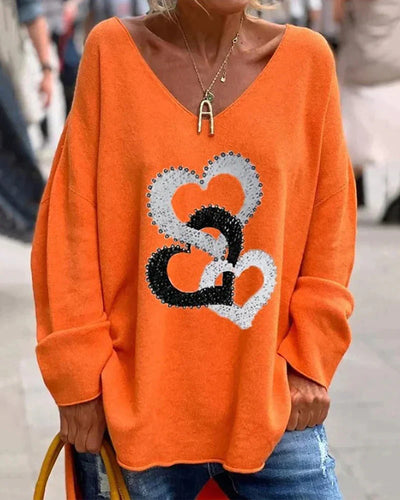 Übergroßer Pullover mit Herz-Print für Damen