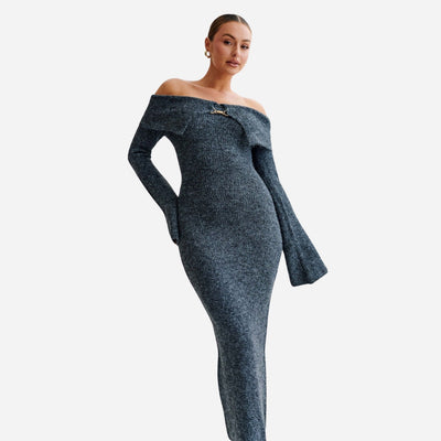 Schulterfreies Strickkleid | Figurbetont | Eleganter Häkchenverschluss