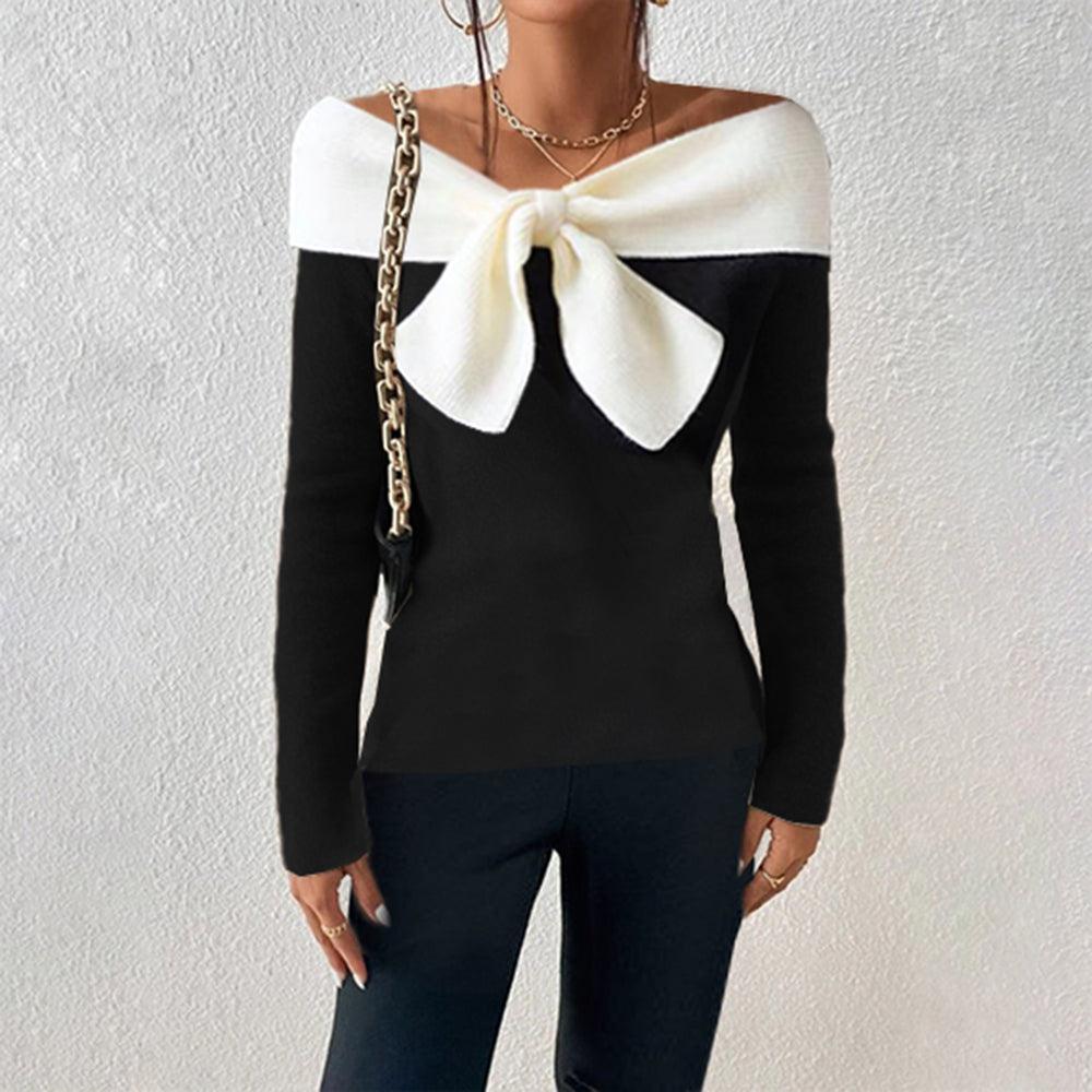 Schulterfreier Pullover | Schleifen-Detail | Feminine Eleganz