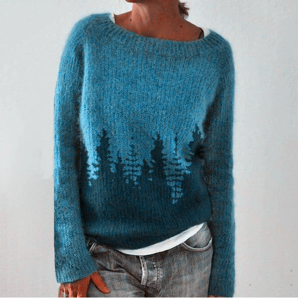 Modischer Print-Rundhals-Pullover für Damen