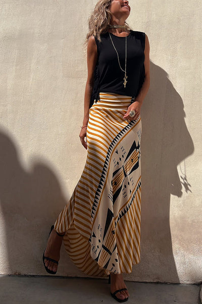 Madison® | Maxirock aus Satin mit geometrischem Print und elastischer Taille
